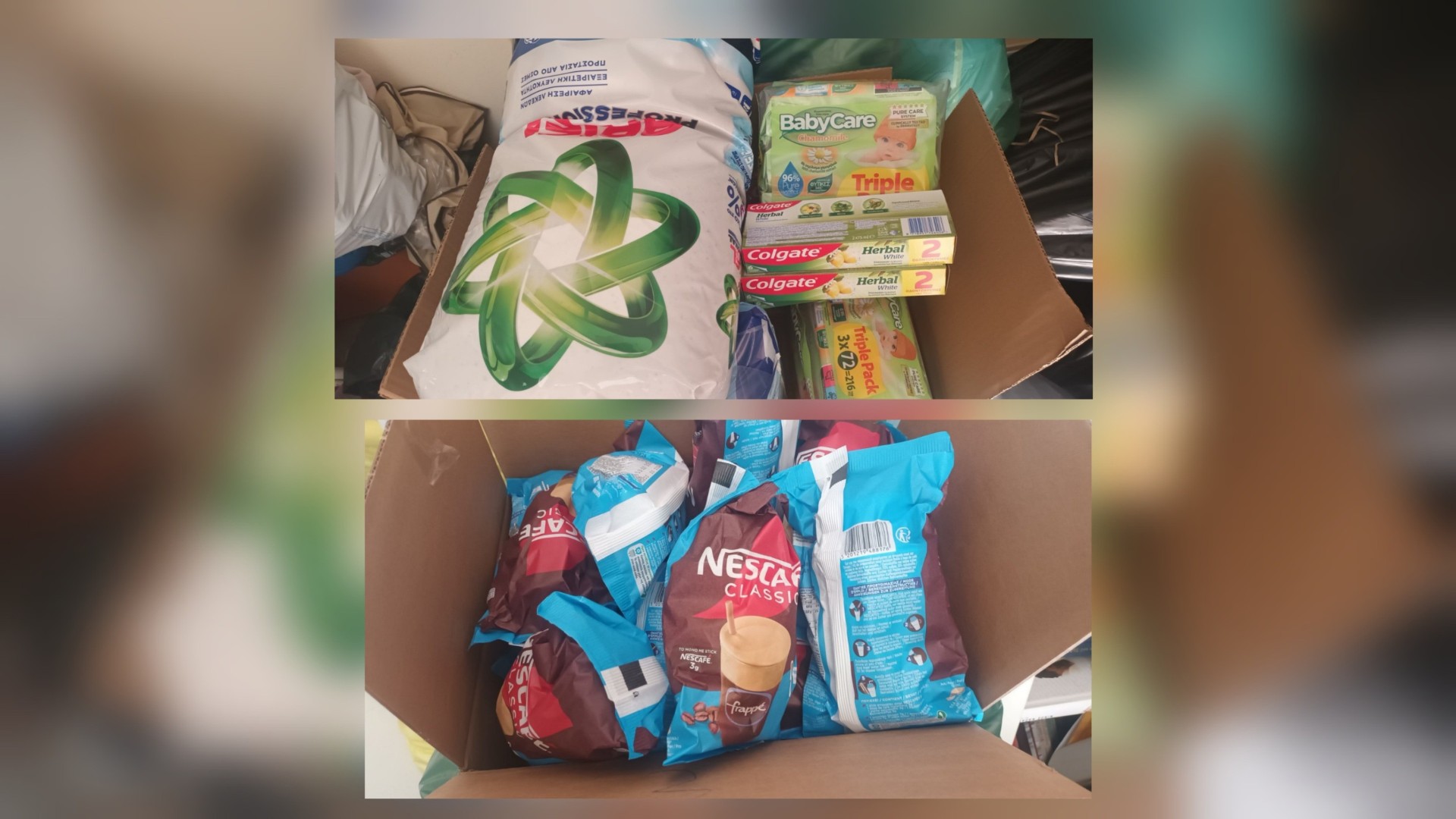 photo of previous delivery products arriving at charity