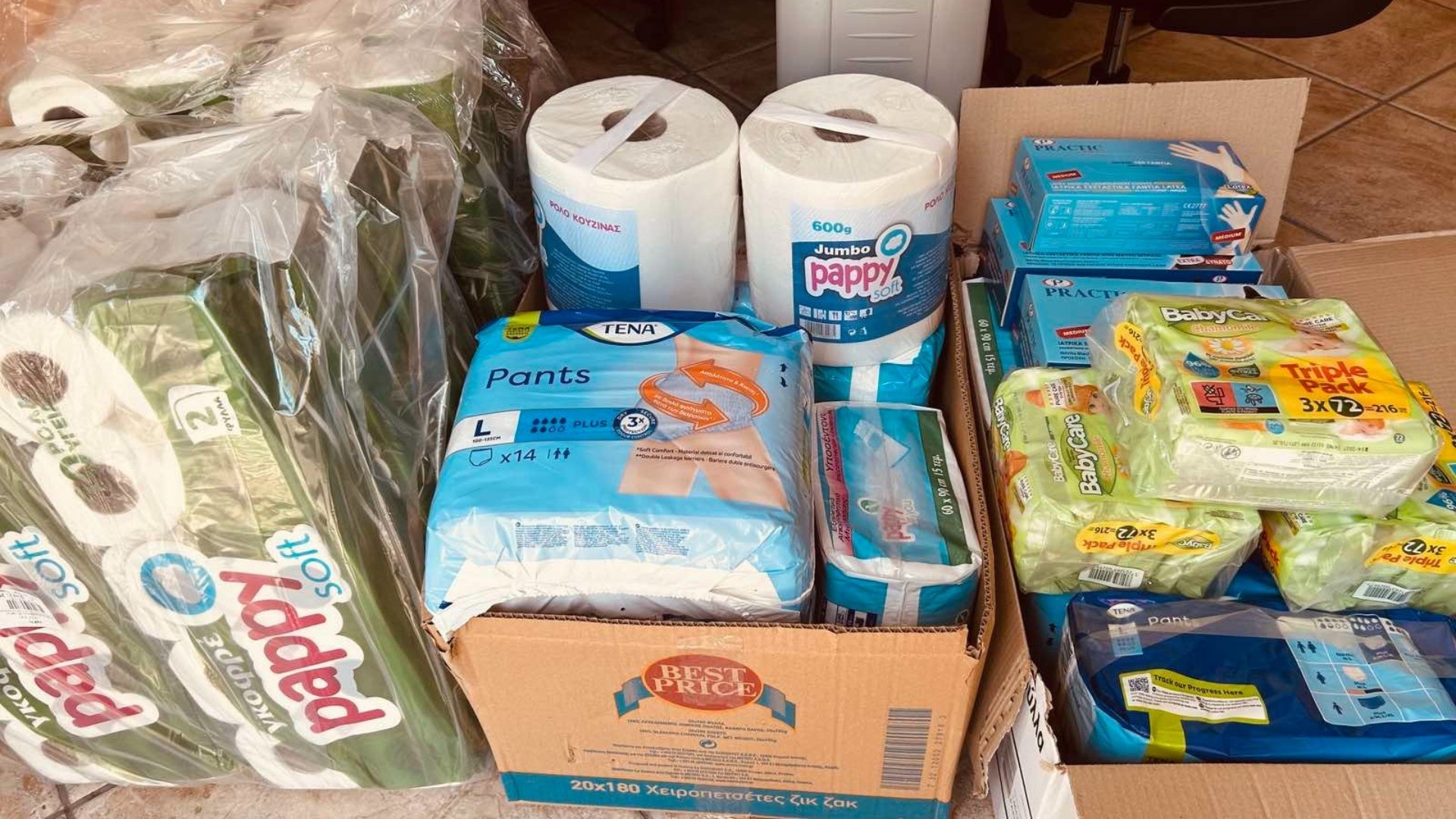 photo of previous delivery products arriving at charity