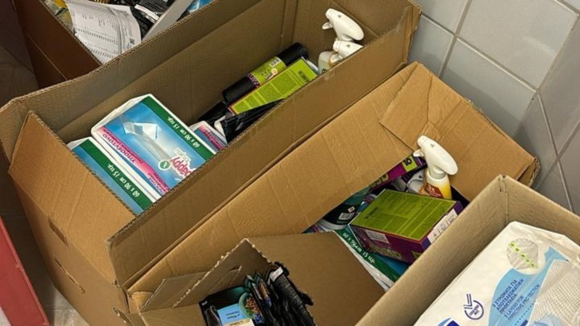 photo of previous delivery products arriving at charity